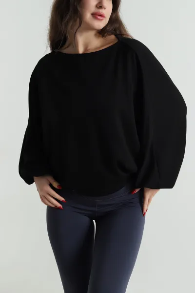 Siyah Kayık Yaka Modal Kadın Bluz 496115