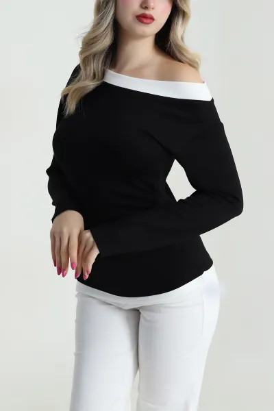 Siyah Kayık Yaka Oysho Kadın Bluz 483125