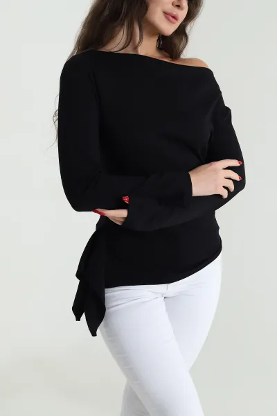 Siyah Kayık Yaka Oysho Kadın Bluz 493217