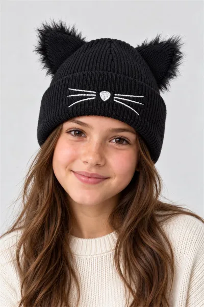 Siyah Kedi Modeli Kız Çocuk Bere 498835