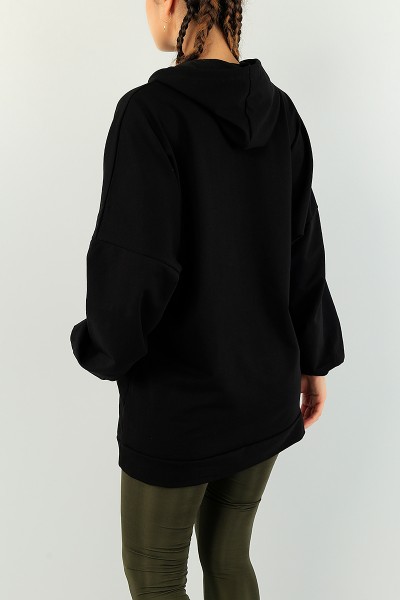 Siyah Kedi Nakışlı Sweat Tunik 74640