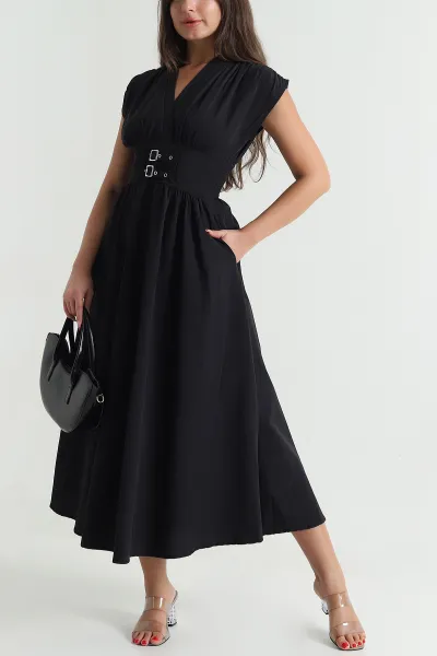 siyah-kemer-detay-poplin-kadin-elbise-478145