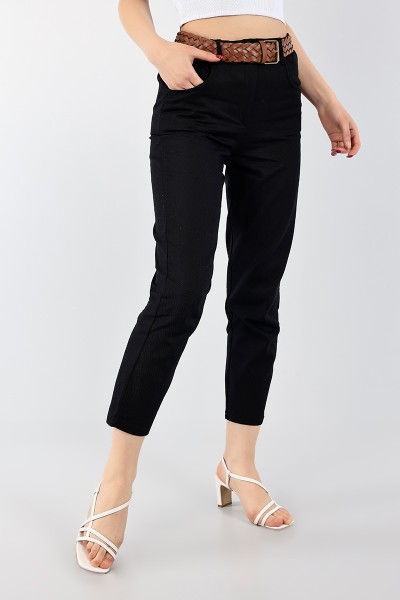 Siyah Kemerli Bayan Gabardin Pantolon 96602