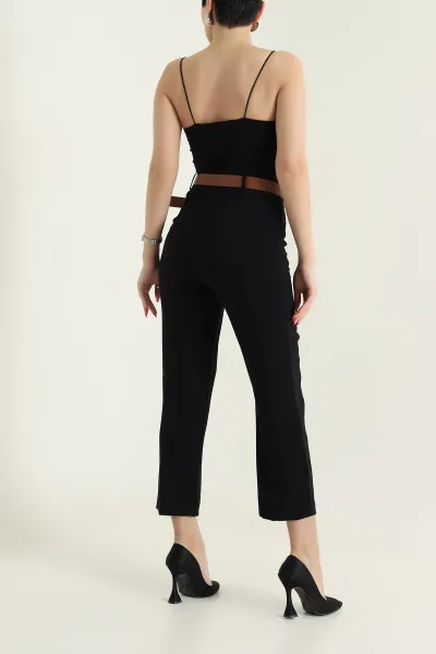 Siyah Kemerli İthal Crep Kadın Pantolon 436911