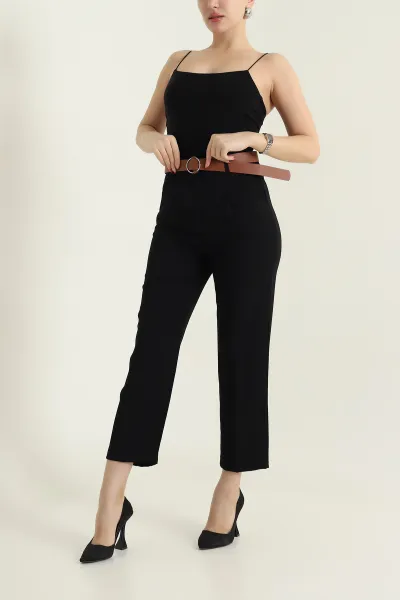 Siyah Kemerli İthal Crep Kadın Pantolon 436911