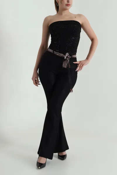 Siyah Kemerli Massimo Kadın Pantolon 485983