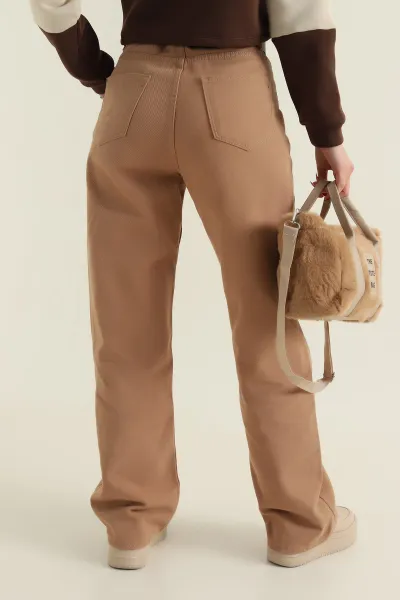 Siyah Kemerli Palazzo Camel Kadın Kot Pantolon 422451