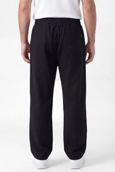 Siyah Keten Baggy Belden Bağlamalı Erkek Pantolon 442753