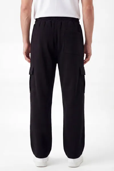 Siyah Keten Baggy Kargo Cepli Erkek Pantolon 456099