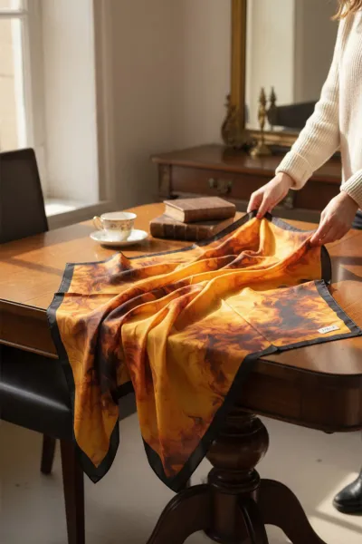 Siyah - Kiremit 90x90 Cm Dijital Baskılı Amber Flame Desen Kutulu Twill Eşarp 501142