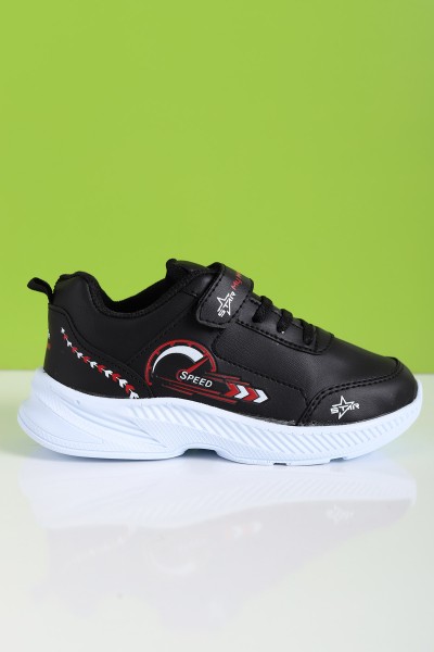 Siyah Kırmızı (30-35 Filet) Kabartma Baskılı Cilt Erkek Çocuk Spor Ayakkabı 224101