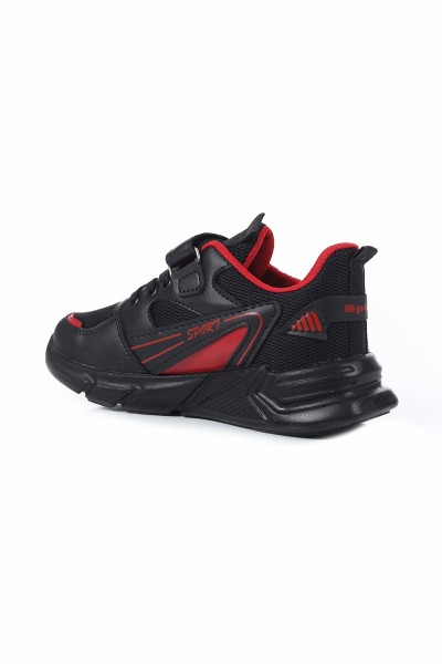 Siyah Kırmızı (31-35 Filet) Cırtlı Lastikli Sport Baskılı Erkek Çocuk Spor Ayakkabı 169061