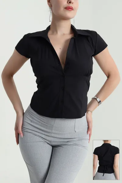 siyah-kisa-kol-poplin-kadin-gomlek-bluz-481279