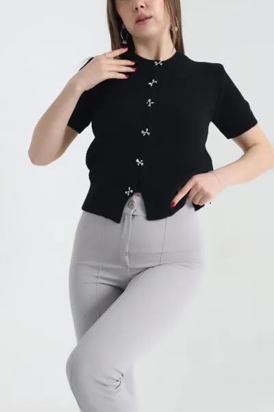 Siyah Kısa Kollu Triko Bluz 337437