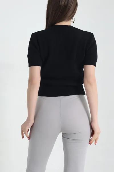Siyah Kısa Kollu Triko Bluz 337437