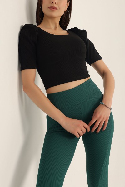 Siyah Kol Büzgülü Soft Fitilli Bluz 174256