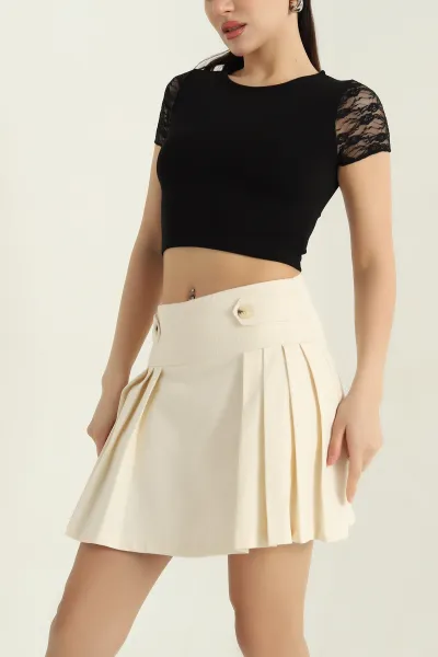 Siyah Kol Dantel Tasarım Viskon Kadın Bluz 347827