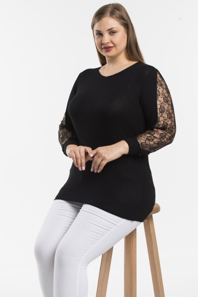Siyah Kol Detay Büyük Beden Bluz 51326