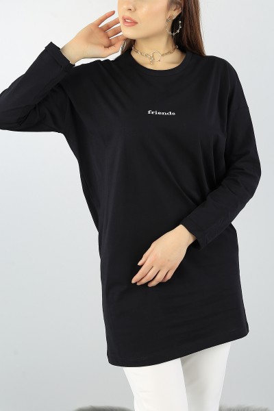 Siyah Kol Katlı Baskılı Yazlık Tunik 56658