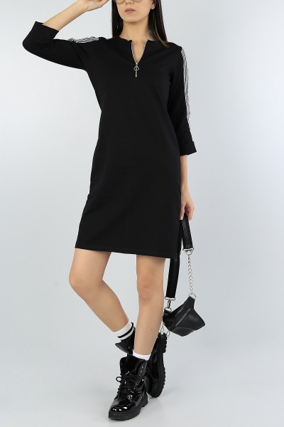 Siyah Kol Şeritli Likralı Elbise 51113