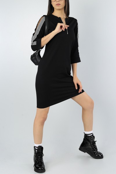 Siyah Kol Şeritli Likralı Elbise 51113