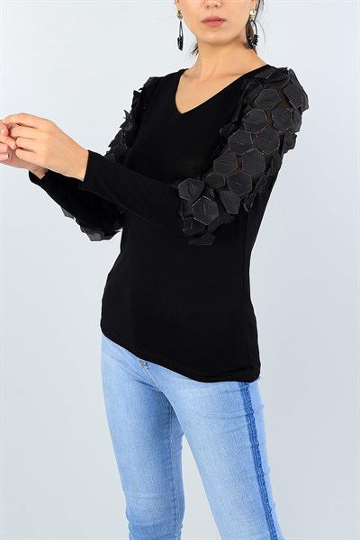 Siyah Kol Tasarım Bluz 40277