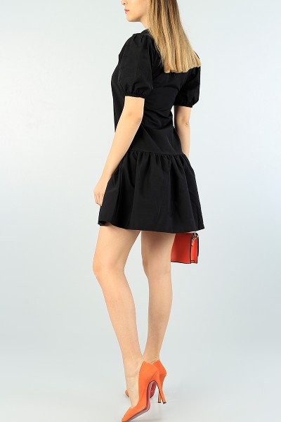 Siyah Kol ve Yaka Dantelli Poplin Elbise 63407
