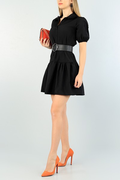Siyah Kol ve Yaka Dantelli Poplin Elbise 63407