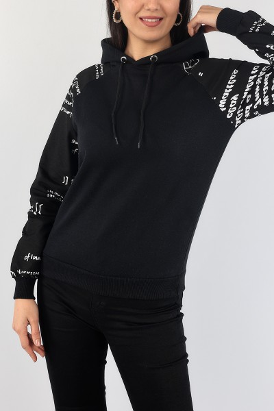 Siyah Kolları Baskılı Şardonlu Bayan Sweat 87788