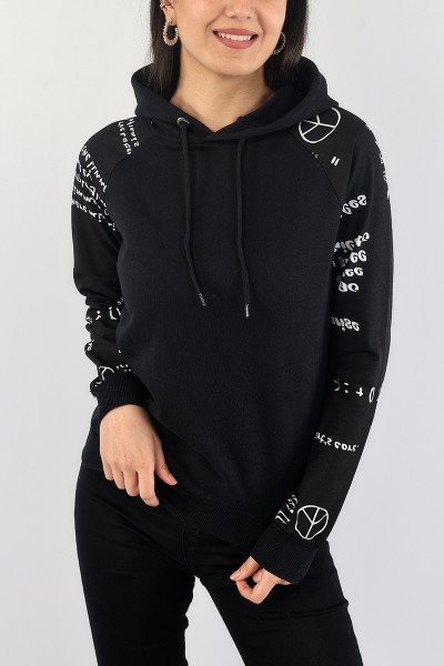 Siyah Kolları Baskılı Şardonlu Bayan Sweat 87788