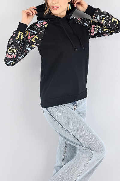 Siyah Kolları Baskılı Şardonlu Bayan Sweat 87789