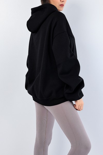 Siyah Kolları Büzgülü Şardonlu Bayan Sweat 76158