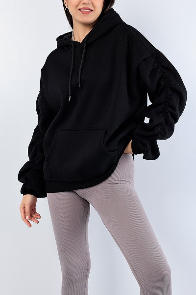 Siyah Kolları Büzgülü Şardonlu Bayan Sweat 76158
