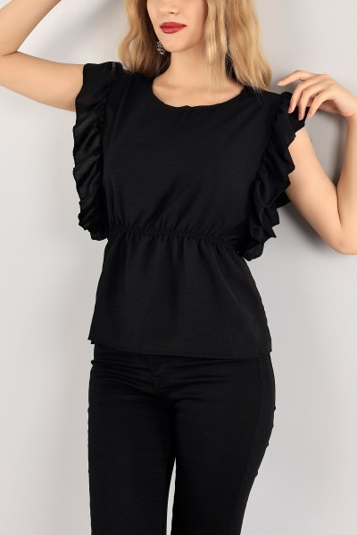 Siyah Kolları Fırfırlı Aerobin Bluz 115556