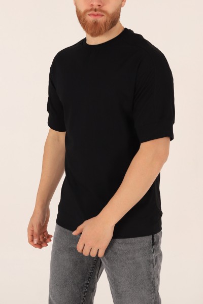 Siyah Kolları Lastikli Oversize Erkek Tişört 172419