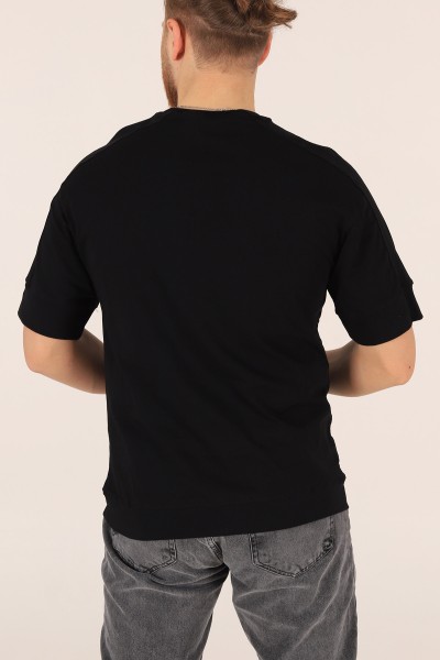 Siyah Kolları Lastikli Oversize Erkek Tişört 172419