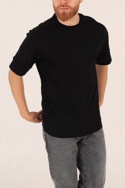 Siyah Kolları Lastikli Oversize Erkek Tişört 172419