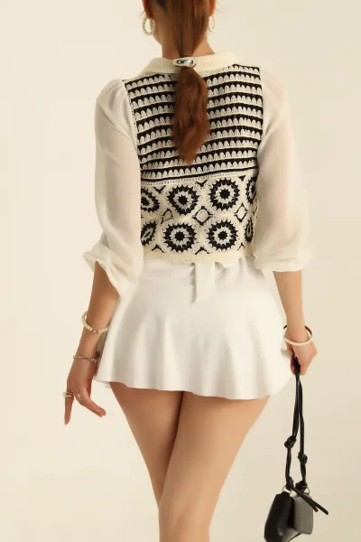 Siyah Kolları Şifon Triko Gömlek Bluz 285095