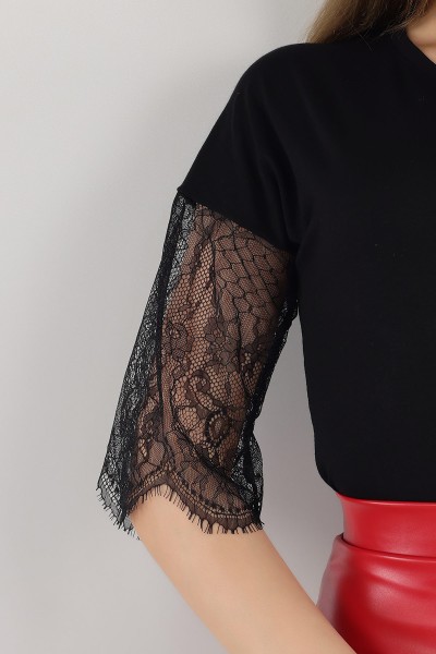 Siyah Kolları Tül Bluz 162788