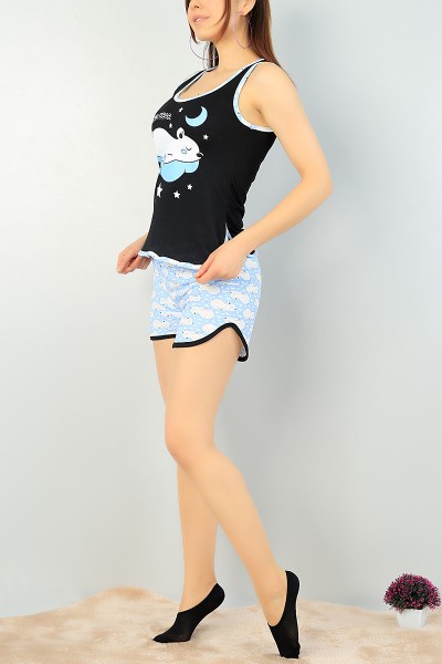Siyah Kolsuz Baskılı Bayan Pijama Takımı 66429