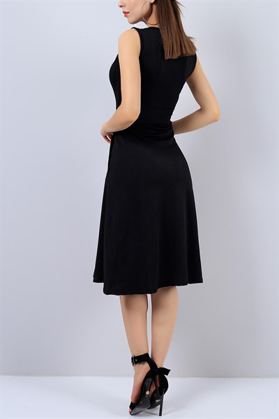Siyah Kolsuz Bayan Cepli Elbise 14866B