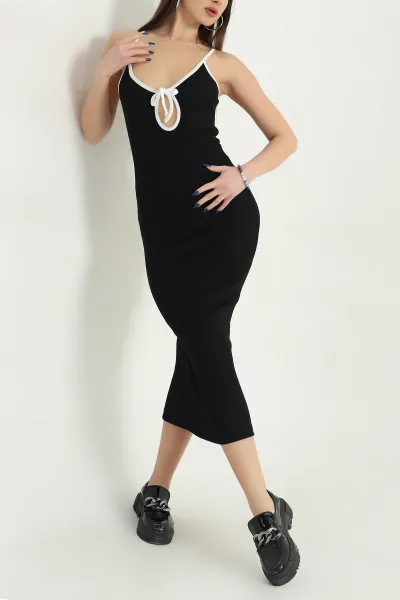 Siyah Kolsuz Fitilli Elbise 338316