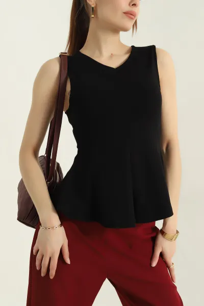 Siyah Kolsuz Likralı Modal Kadın Bluz 362405