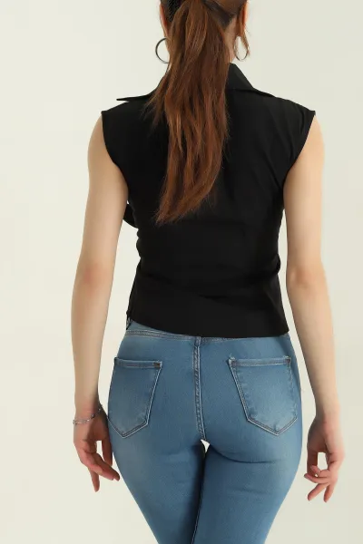 Siyah Kolsuz Poplin Kadın Gömlek 366848