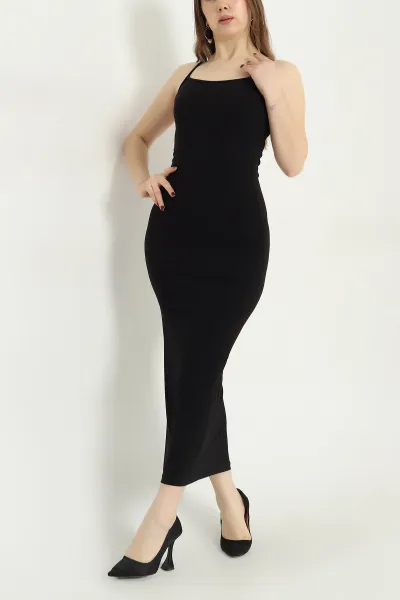 Siyah Kolsuz Sendy Kumaş Elbise 341098