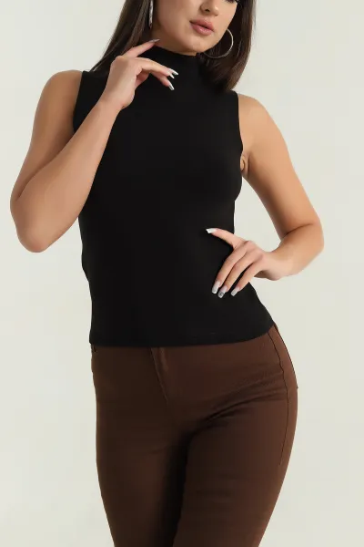 Siyah Kolsuz Viskon Kadın Bluz 387133