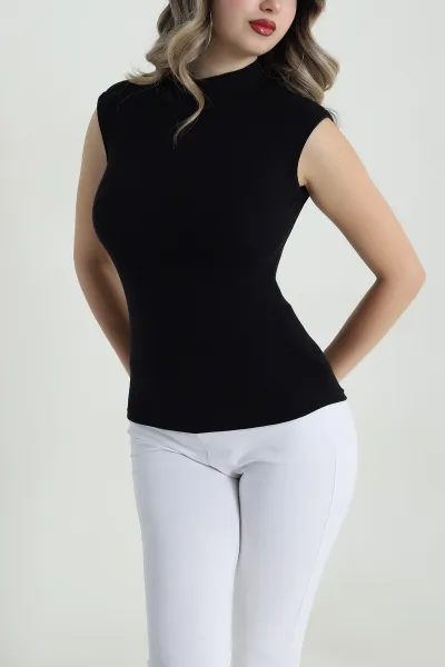 Siyah Kolsuz Viskon Kadın Bluz 487144