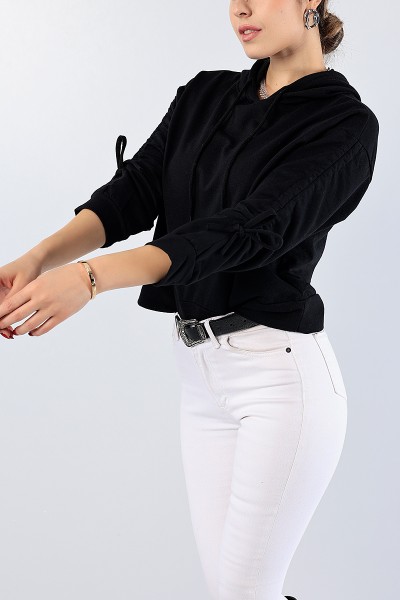 Siyah Kolu Büzgülü Bayan Sweat 78476