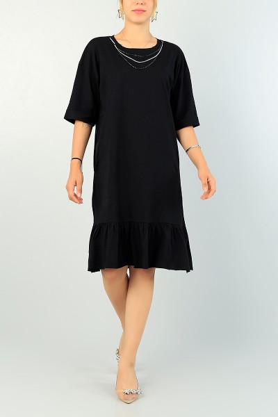 Siyah Kolye Detaylı Altı Pileli Elbise 70595