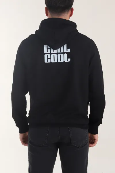 Siyah Kompak Kumaş Baskılı Cepli Erkek Sweatshirt 405615